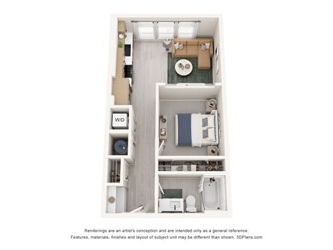 Floor plan for studio, 1 bath, 582 sqft